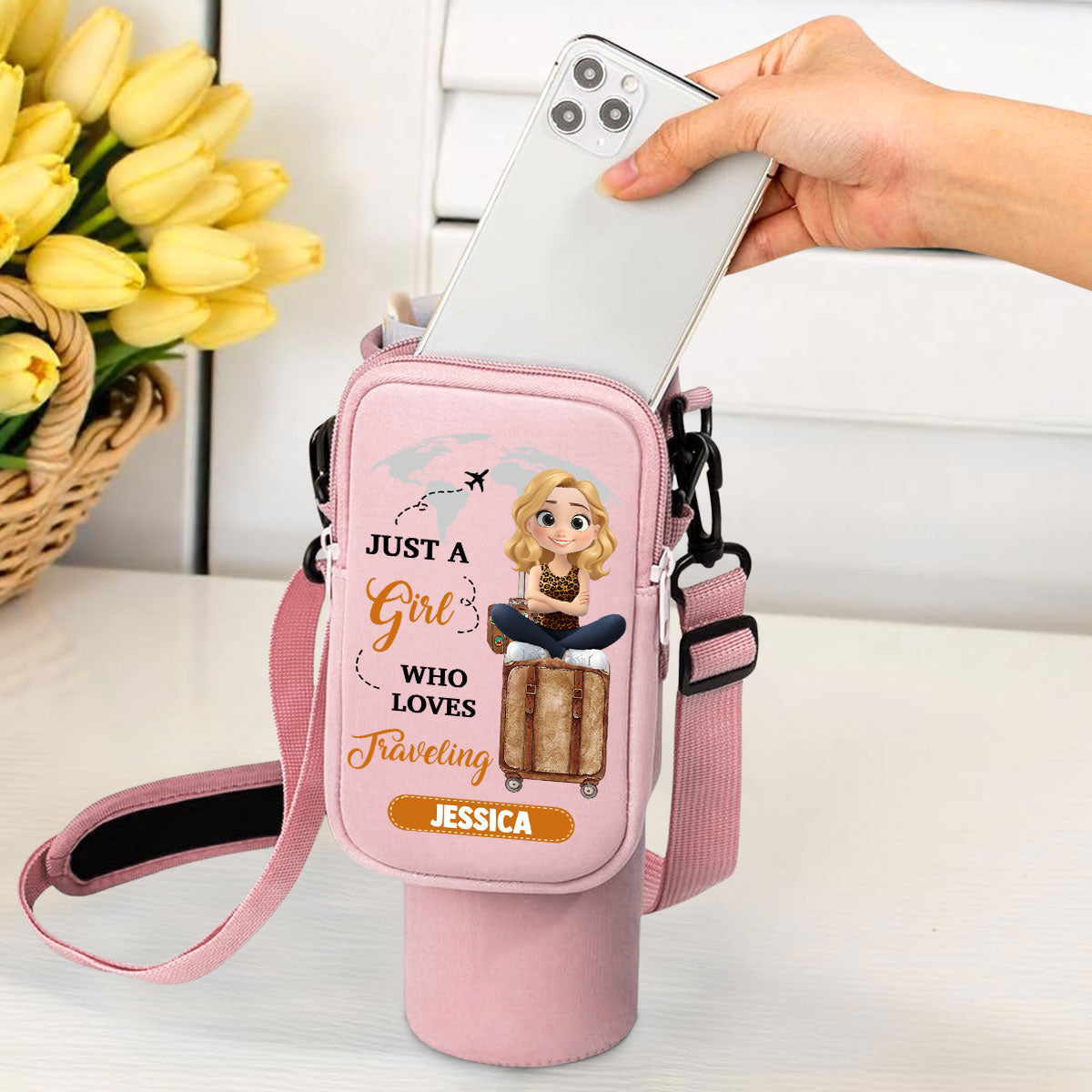 A Girl Loves Traveling - Personalized Custom 40oz Water Bottle Carrier Bag