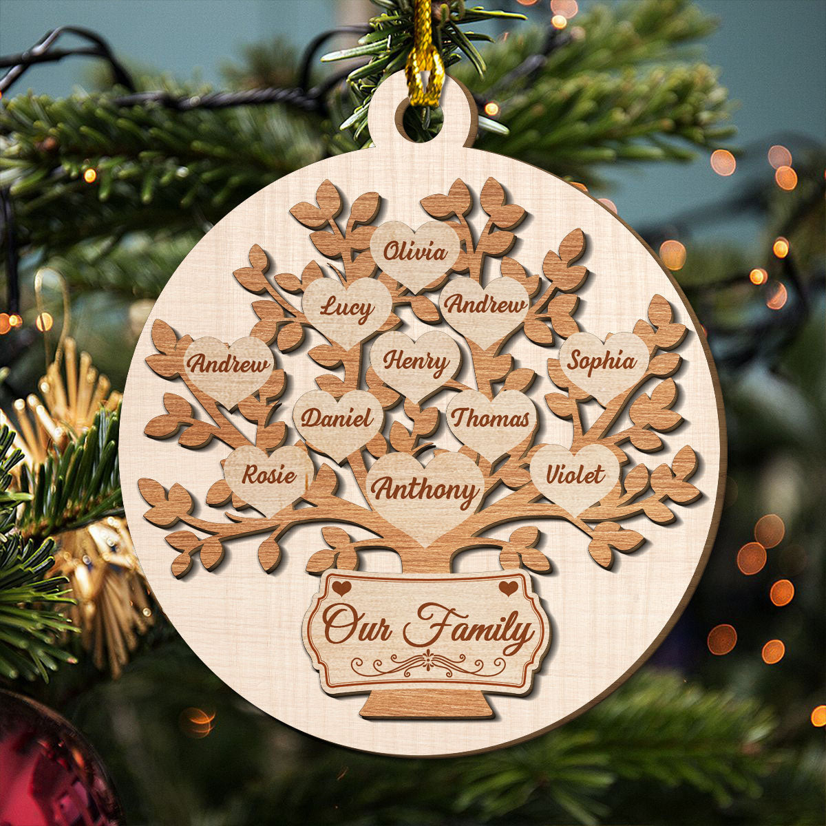 Our Family - Personalized Custom Freeshape 2-Layered Wood Ornament