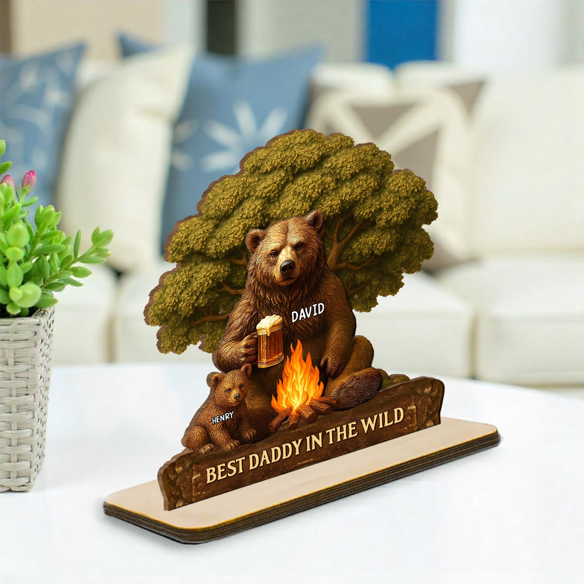 Best Dad In The Wild - Personalized Custom 2-Layer Wood Plaque With Flat Base