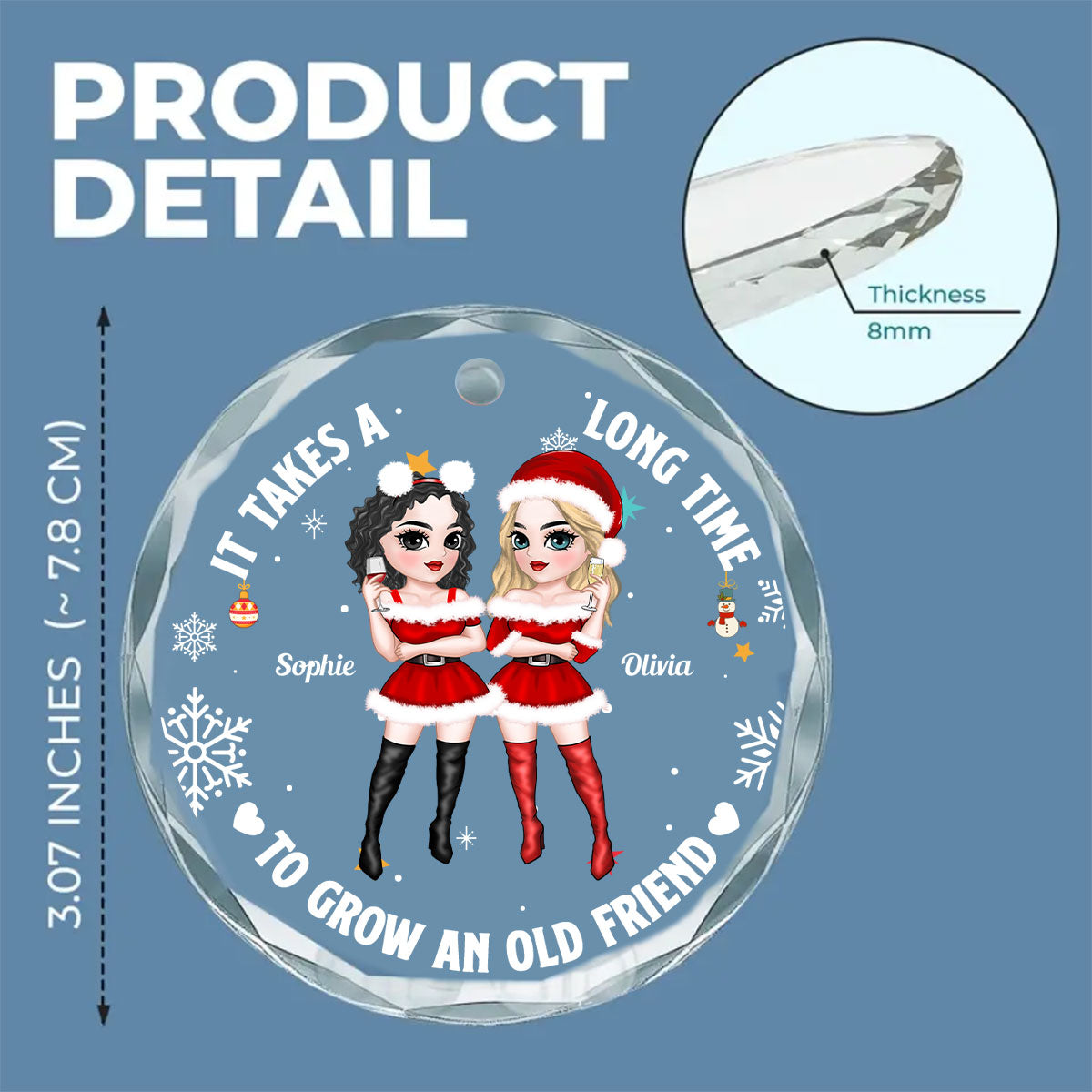 Besties Christmas - Personalized Custom Glass Ornament