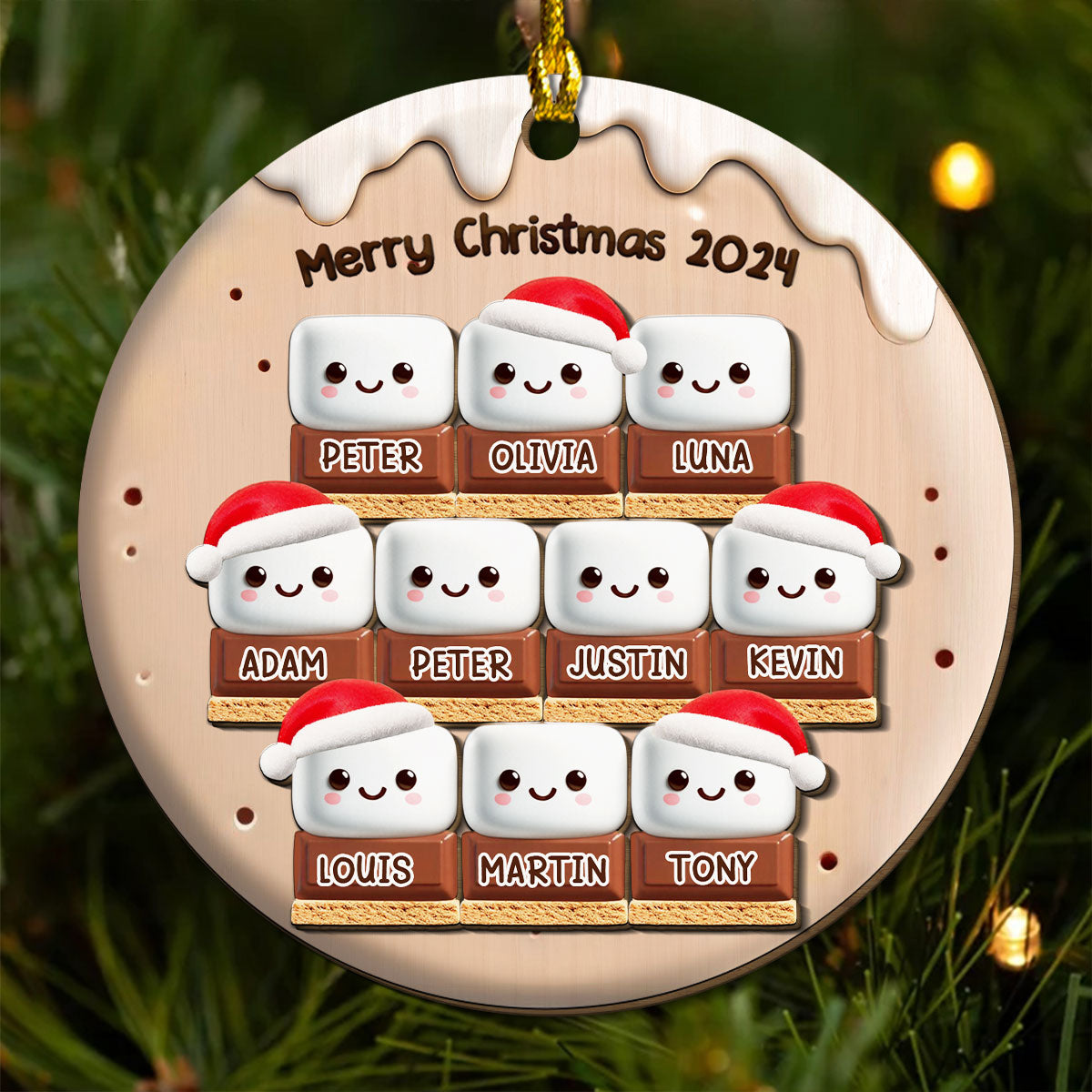 Smores Family - Personalized Custom Freeshape 2-Layered Wood Ornament