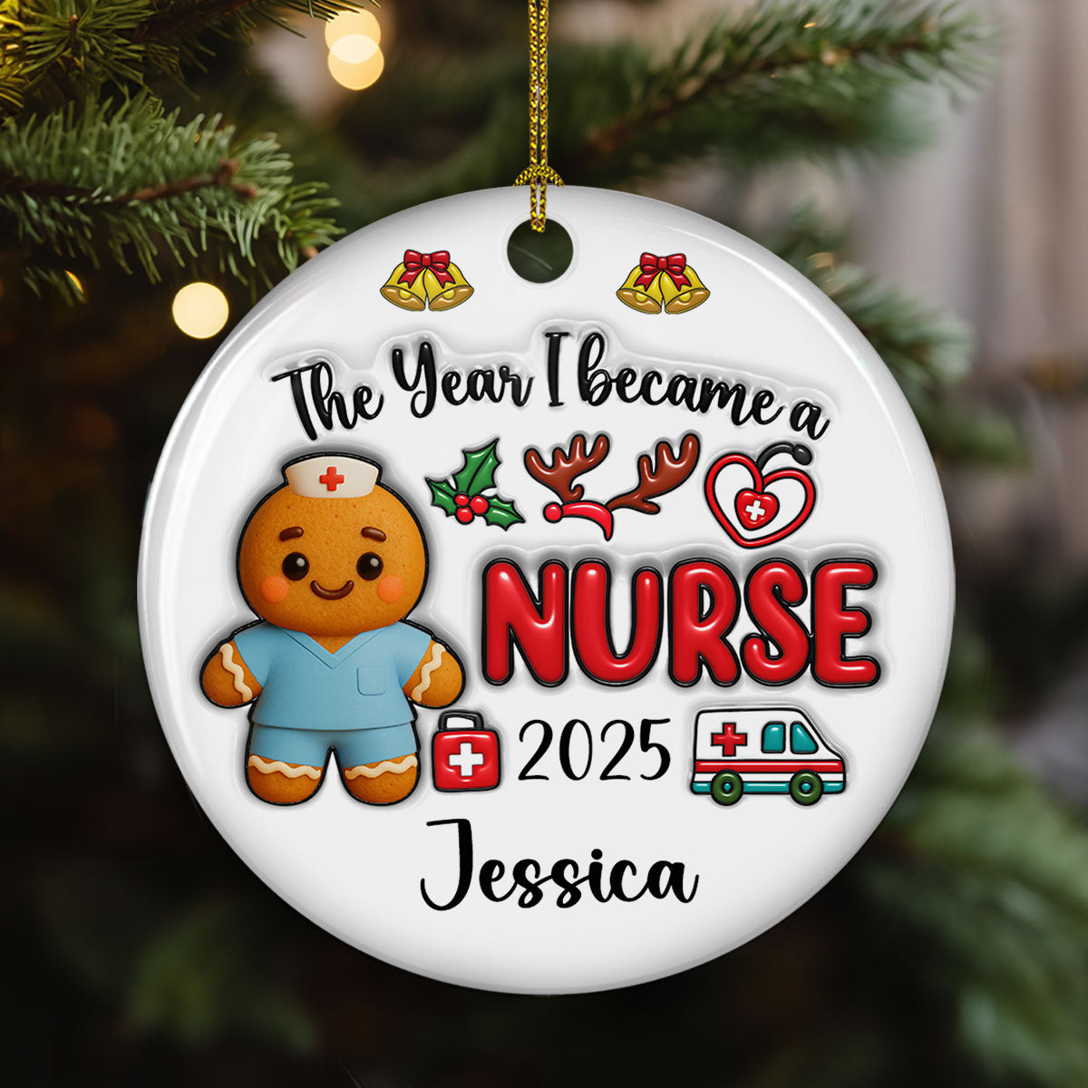 The Year I Became A Nurse - Personalized Custom 3D Inflated Effect Ceramic Ornament