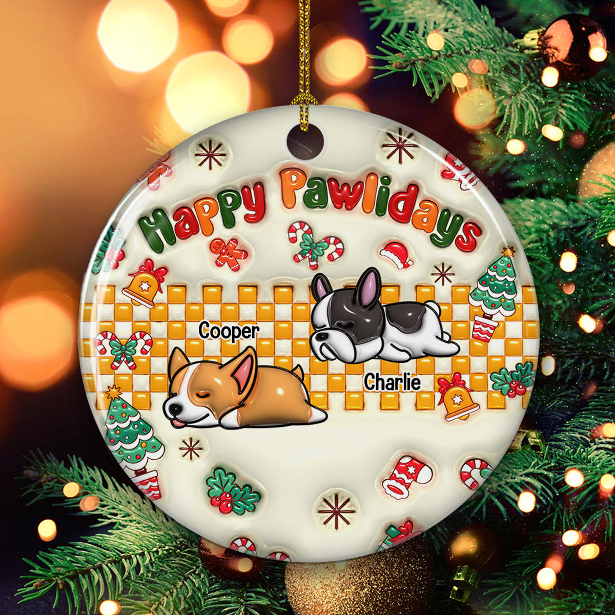 Jolly Pawlidays - Personalized Custom 3D Inflated Effect Ceramic Ornament