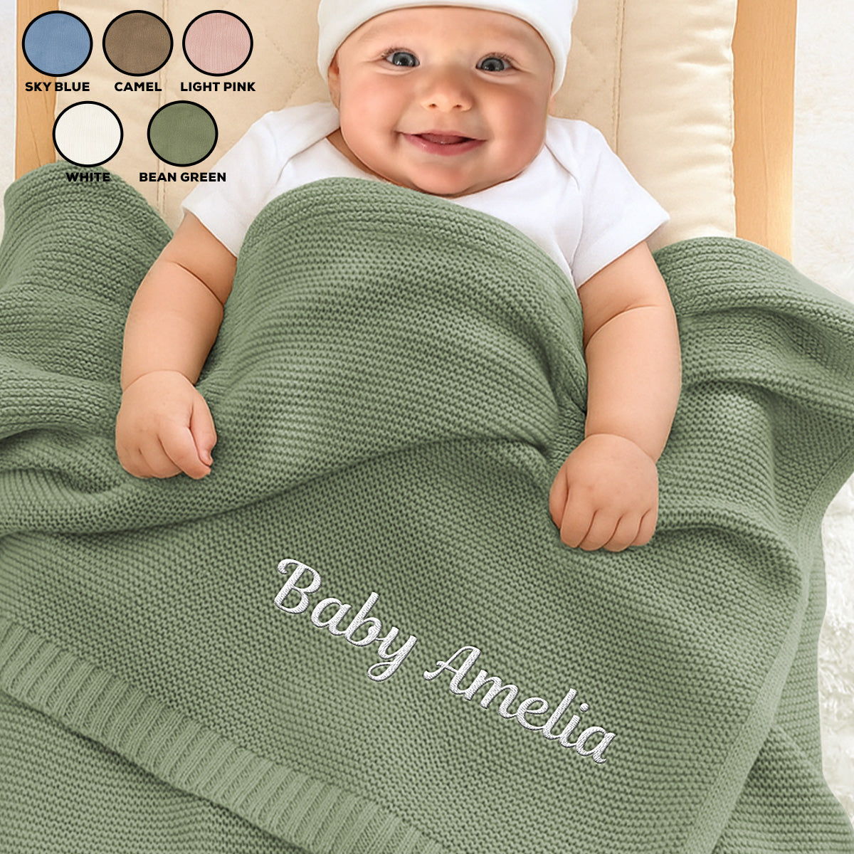 Baby Monogram - Personalized Custom Embroidered Knitted Baby Blanket