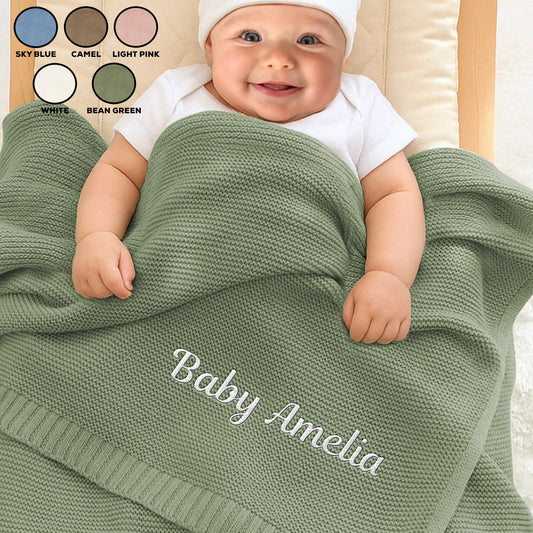 Baby Monogram - Personalized Custom Embroidered Knitted Baby Blanket