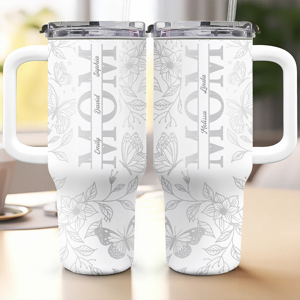 The Love Of Mom - Personalized Custom Engraved 40oz Tumbler With Handle
