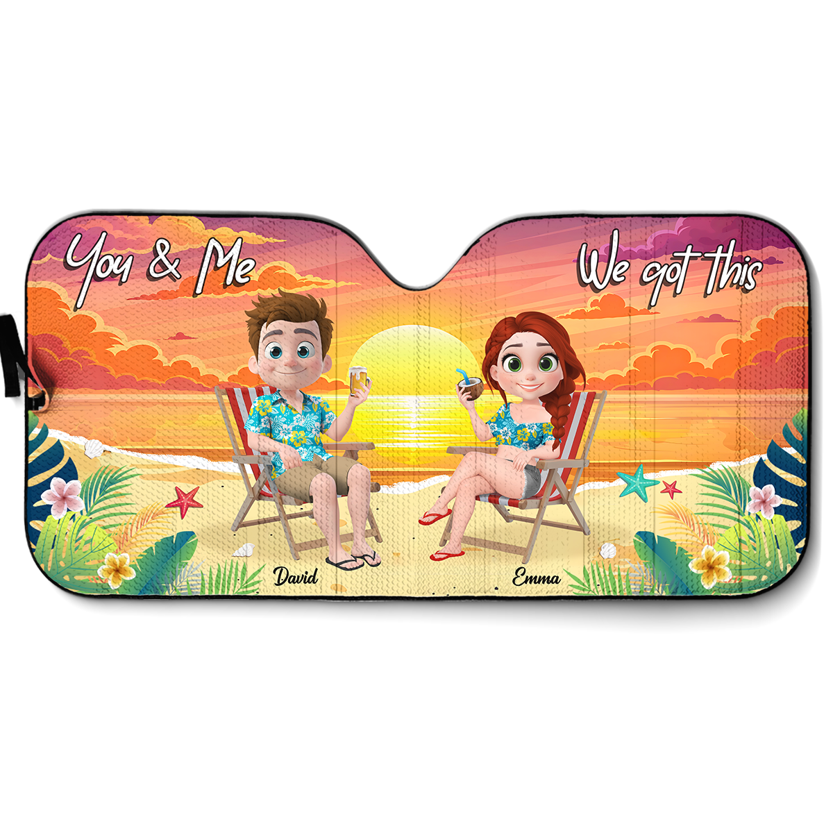 You And Me At Beach - Personalized Car Sunshade