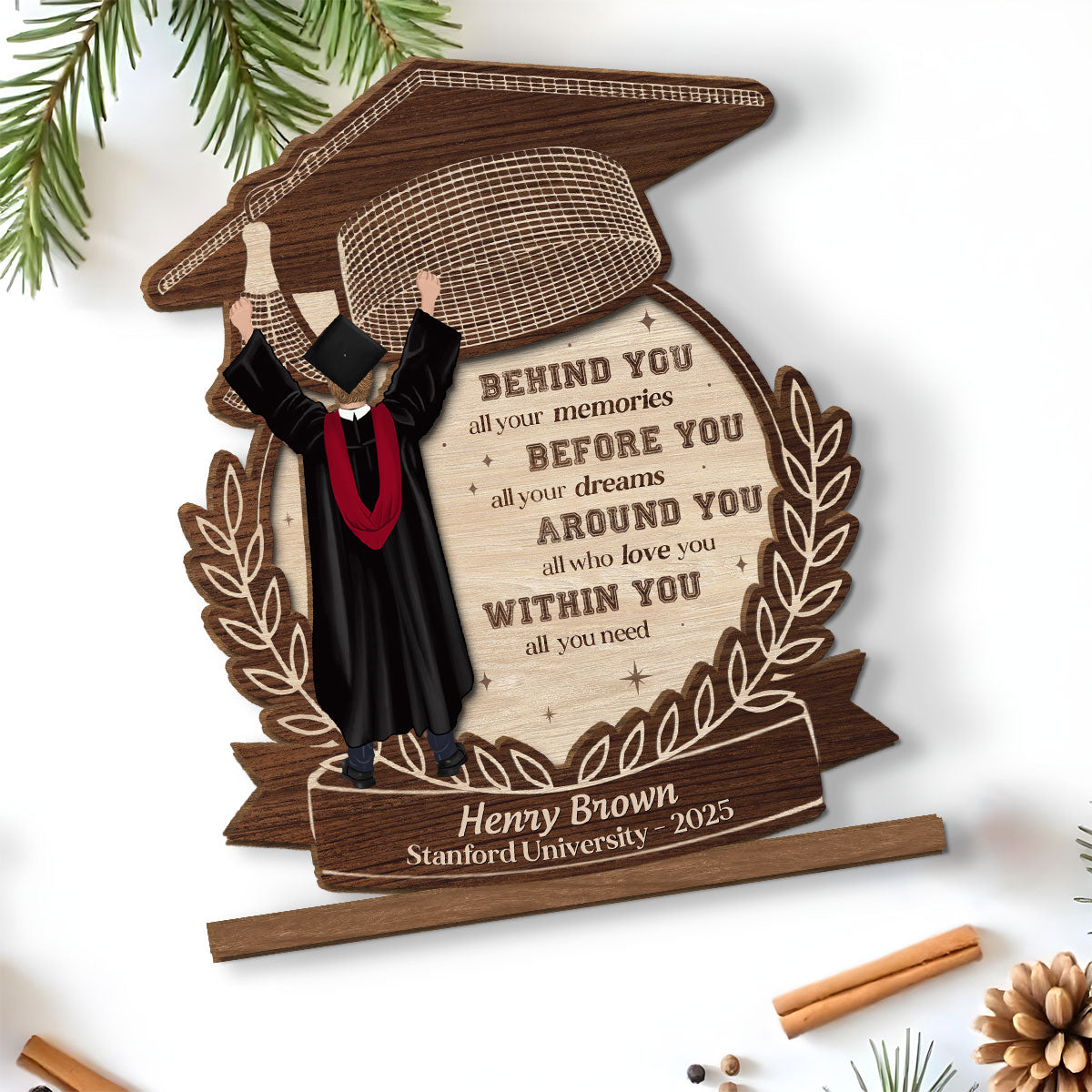 Happy Graduation We Love You - Personalized Custom 2-Layer Wood Plaque With Flat Base