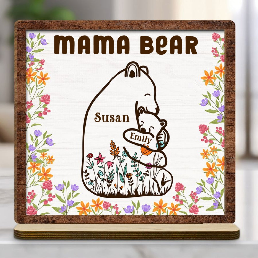 Mama Bear - Personalized Custom 2-Layer Wood Plaque With Flat Base