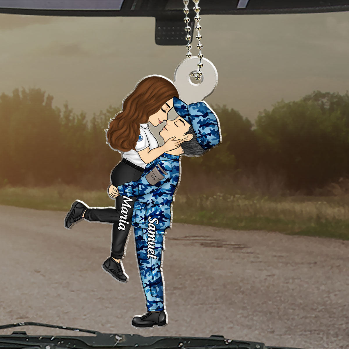 Hero Couple Kissing - Personalized Custom Car Ornament