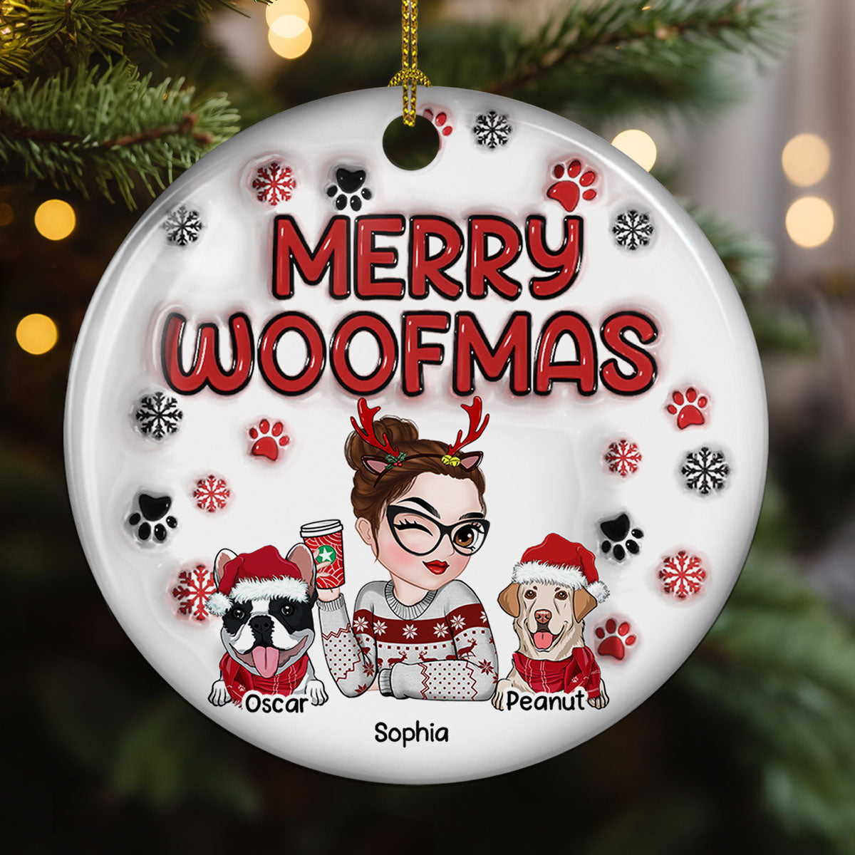 Merry Woofmas Dog Mom -  Personalized Custom 3D Inflated Effect Ceramic Ornament