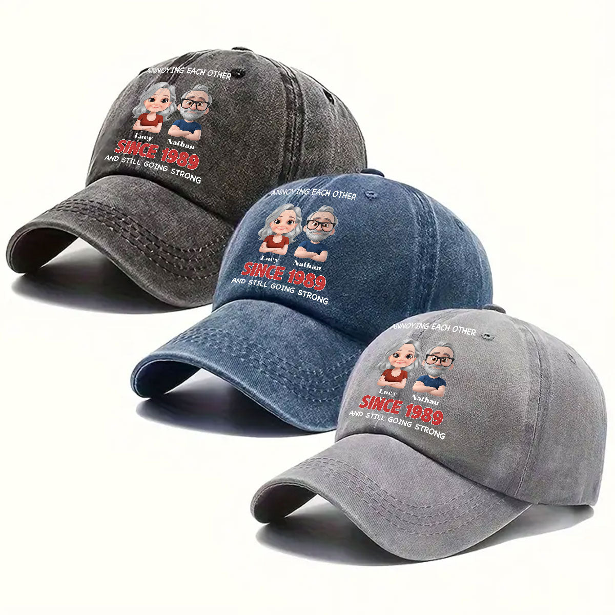 Together Forever - Personalized Custom Vintage Washed Denim Cap