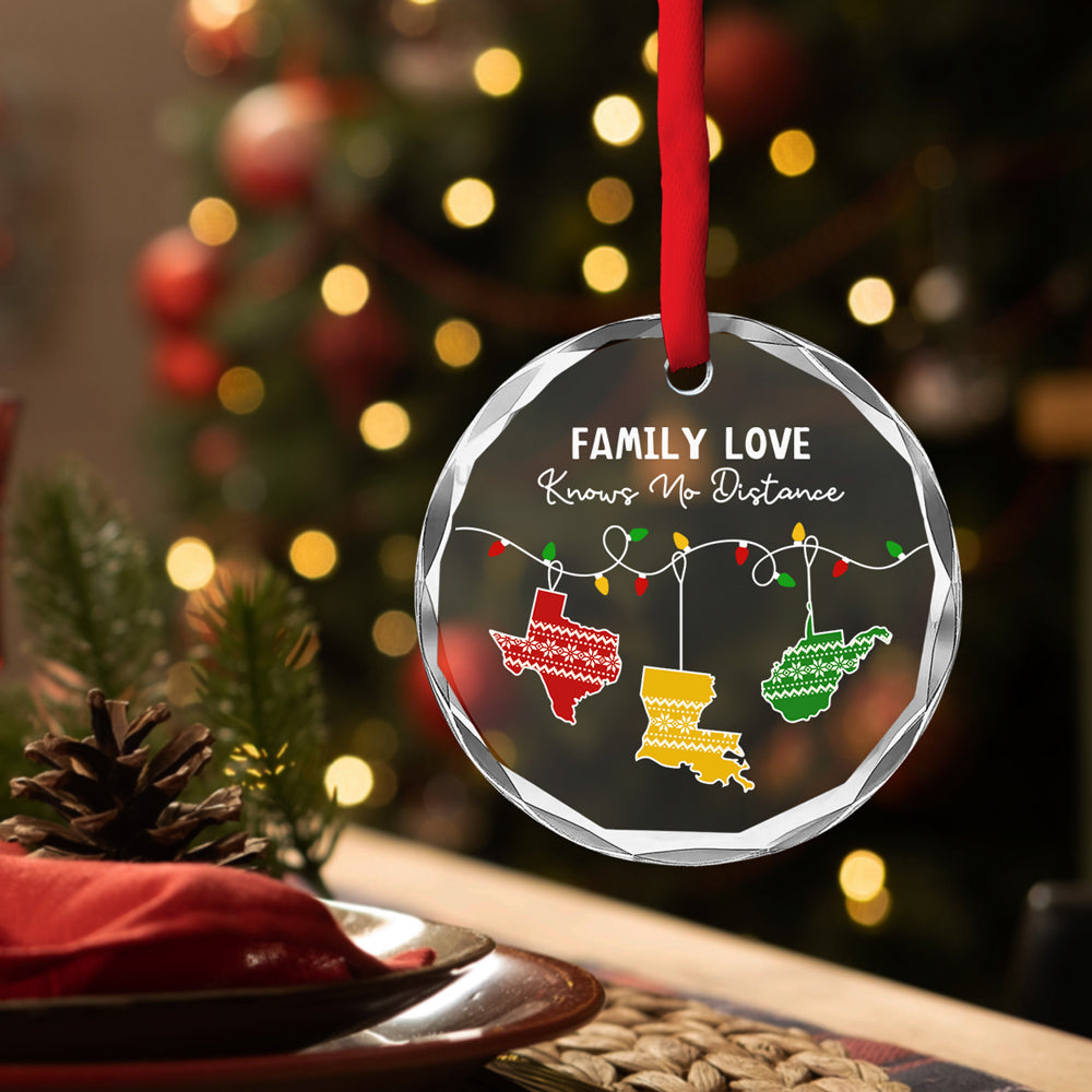 Family Love Knows No Distance - Personalized Custom Glass Ornament