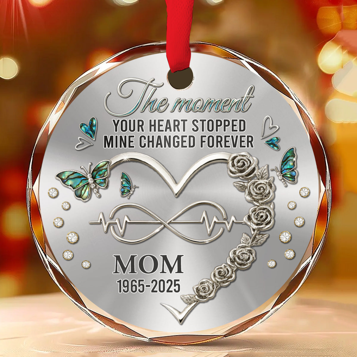 Your Heart Stopped Mine Changed Forever - Personalized Custom Glass Ornament