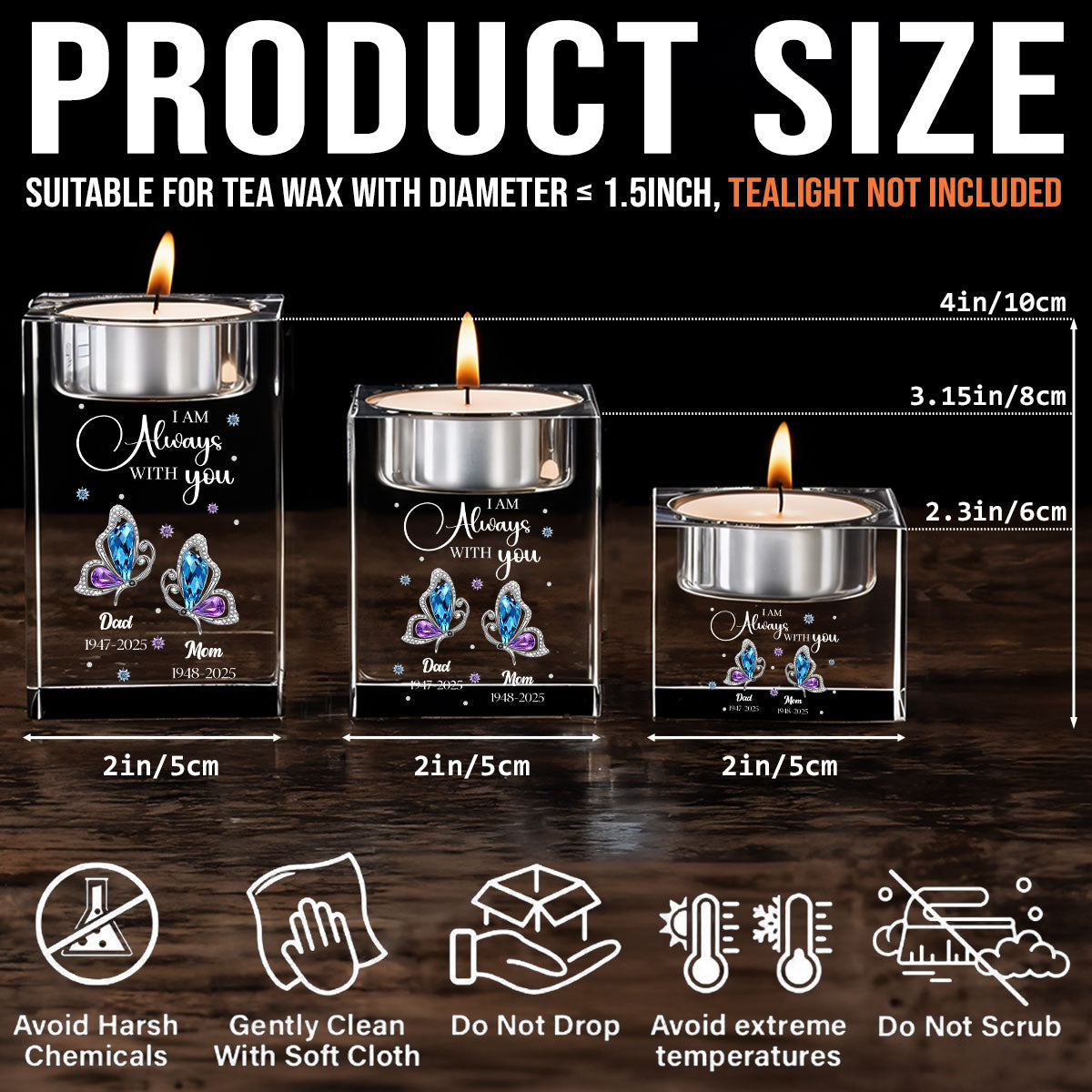 I Am Always With You - Personalized Custom Crystal Candle Holder