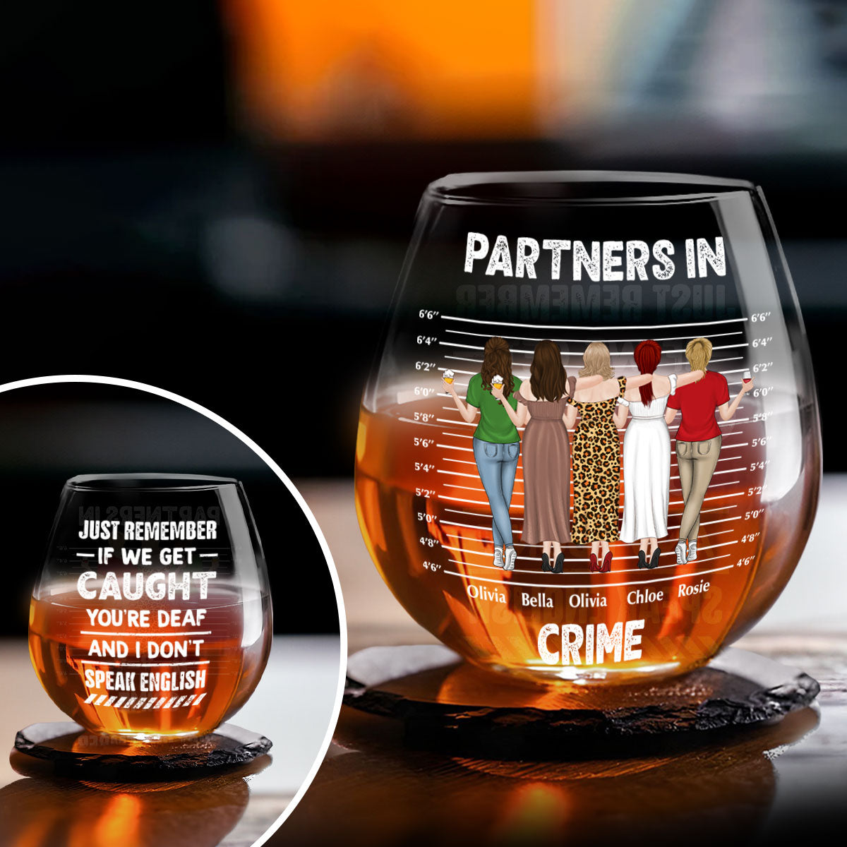 Bestie If We Get Caught Partners In Crime - Personalized Custom Wine Glass