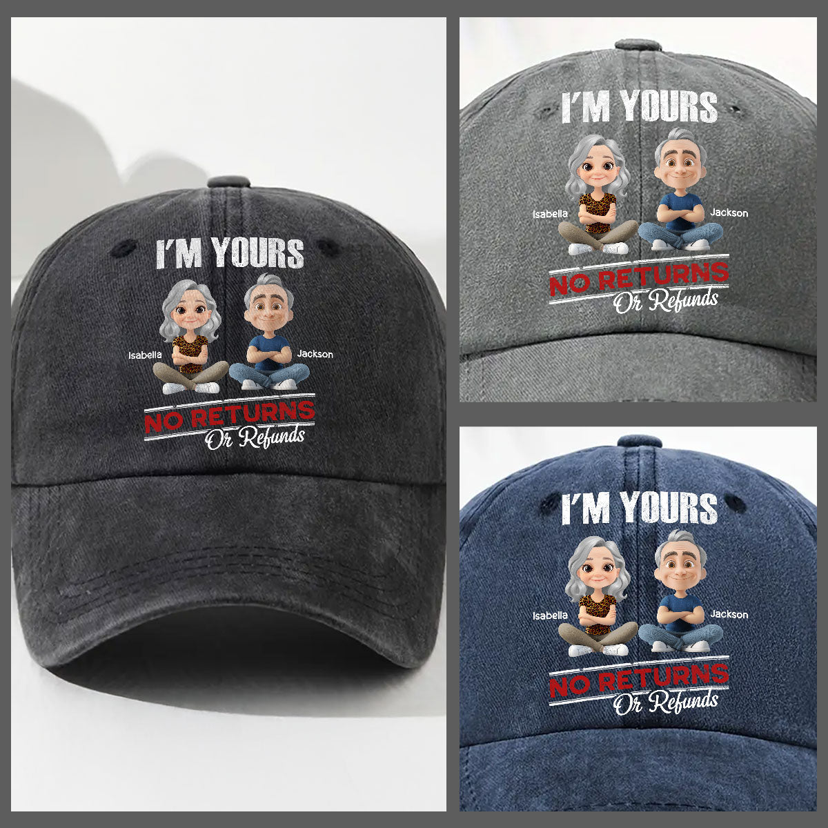 No Refunds - Personalized Custom Vintage Washed Denim Cap