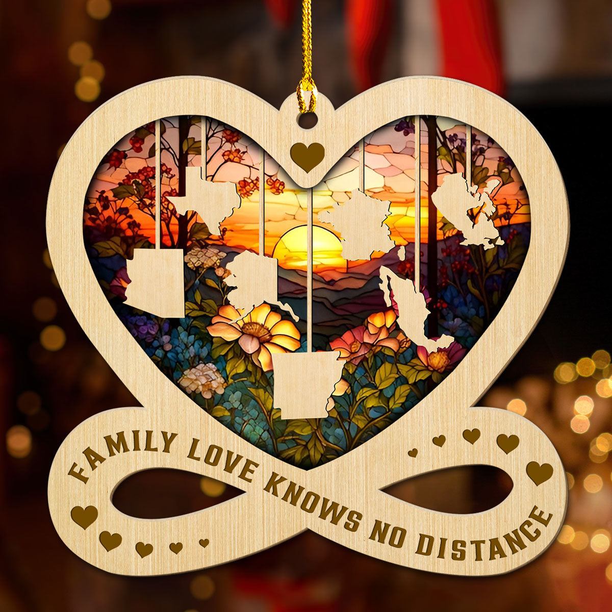 Family Love Knows No Distance - Personalized Custom Wood Ornament