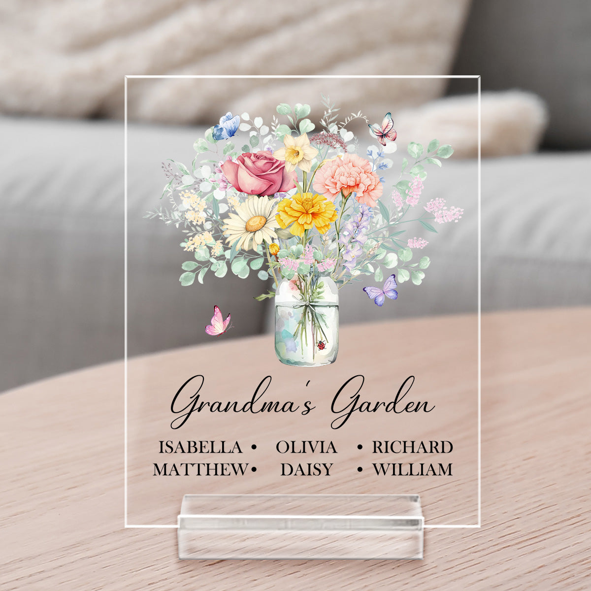 Birth Flower Grandma Bouquet - Personalized Custom Acrylic Plaque With Base