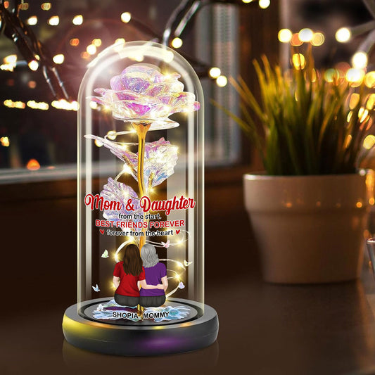 Mother And Daughter Forever From The Heart - Personalized Custom Sparkly Rose