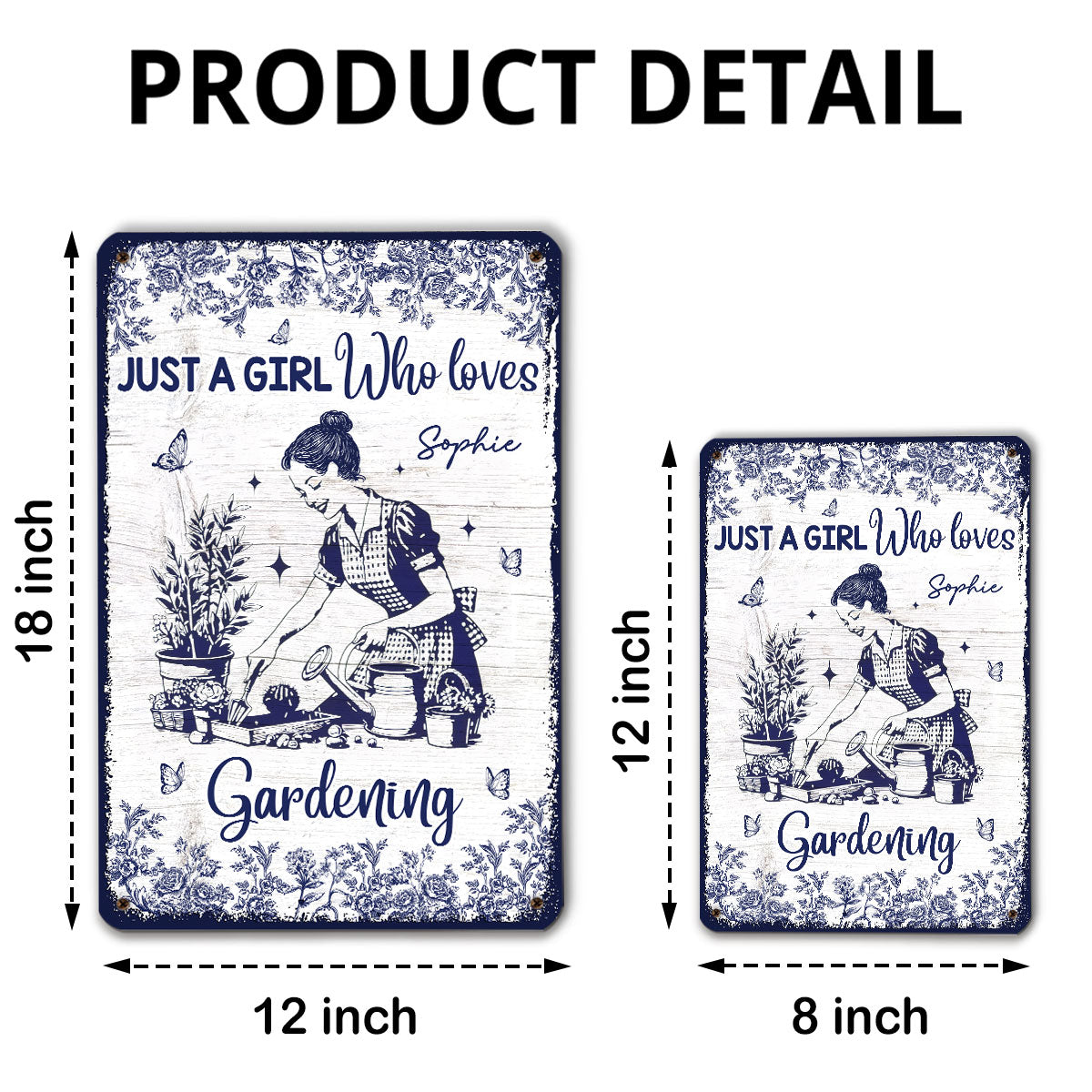 Gardening Blue Toile Style - Personalized Custom Metal Sign