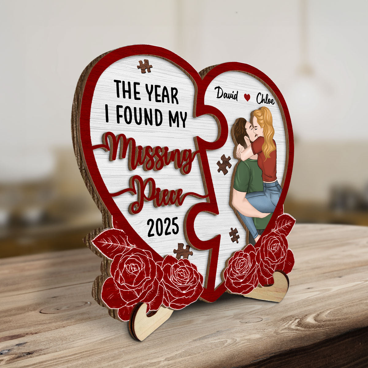 The Year I Found My Missing Piece Heart Puzzle - Personalized Custom Wooden Plaque