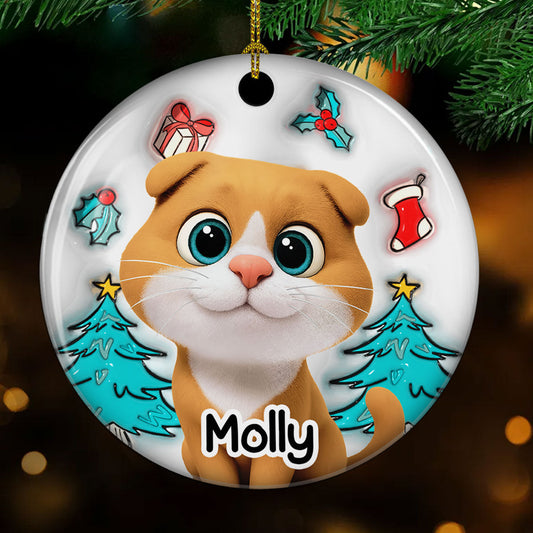 Cat Is Santa - Personalized Custom 3D Inflated Effect Ceramic Ornament