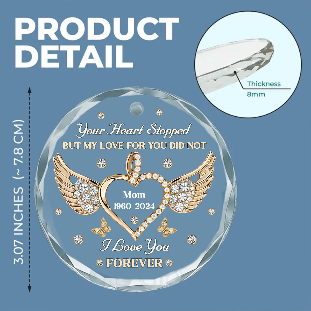My Love For You Never Stops - Personalized Custom Glass Ornament