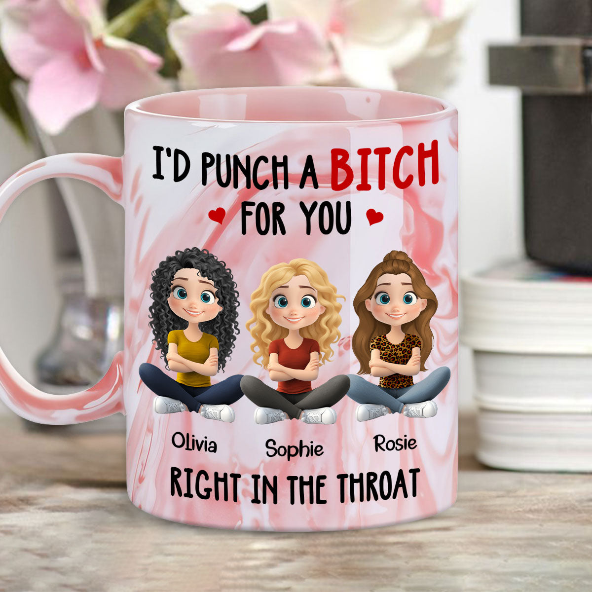 Besties Forever Together - Personalized Custom Pink Marble Mug