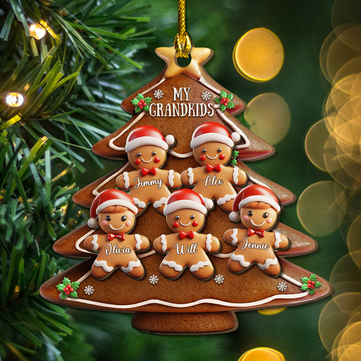 Gingerbread Family - Personalized Custom Freeshape 2-Layered Wood Ornament