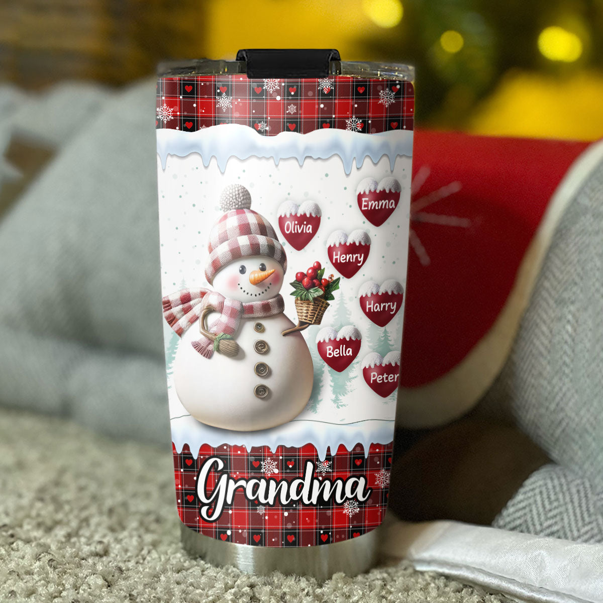 Happy Christmas Snowman Grandma - Personalized Custom Tumbler