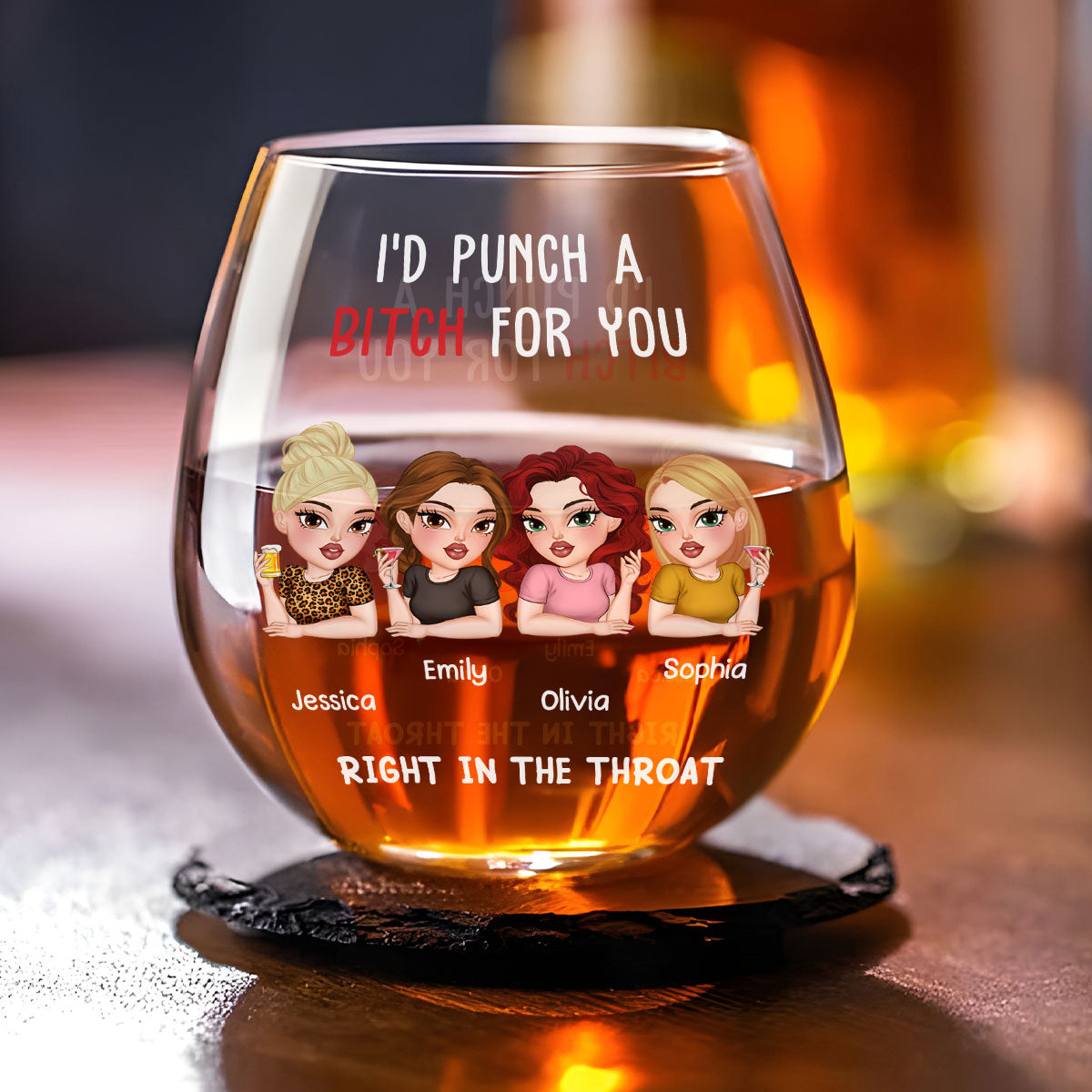 Punch A Bitch For You My Bestie - Personalized Custom Wine Glass
