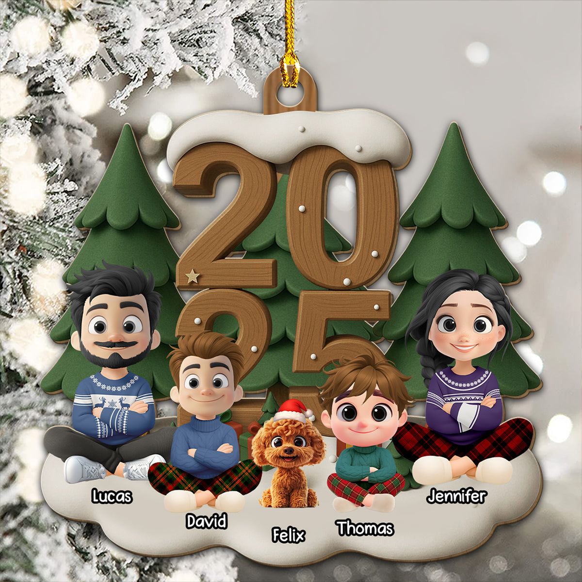 As A Family This Year - Personalized Custom 3D Effect Wood Ornament