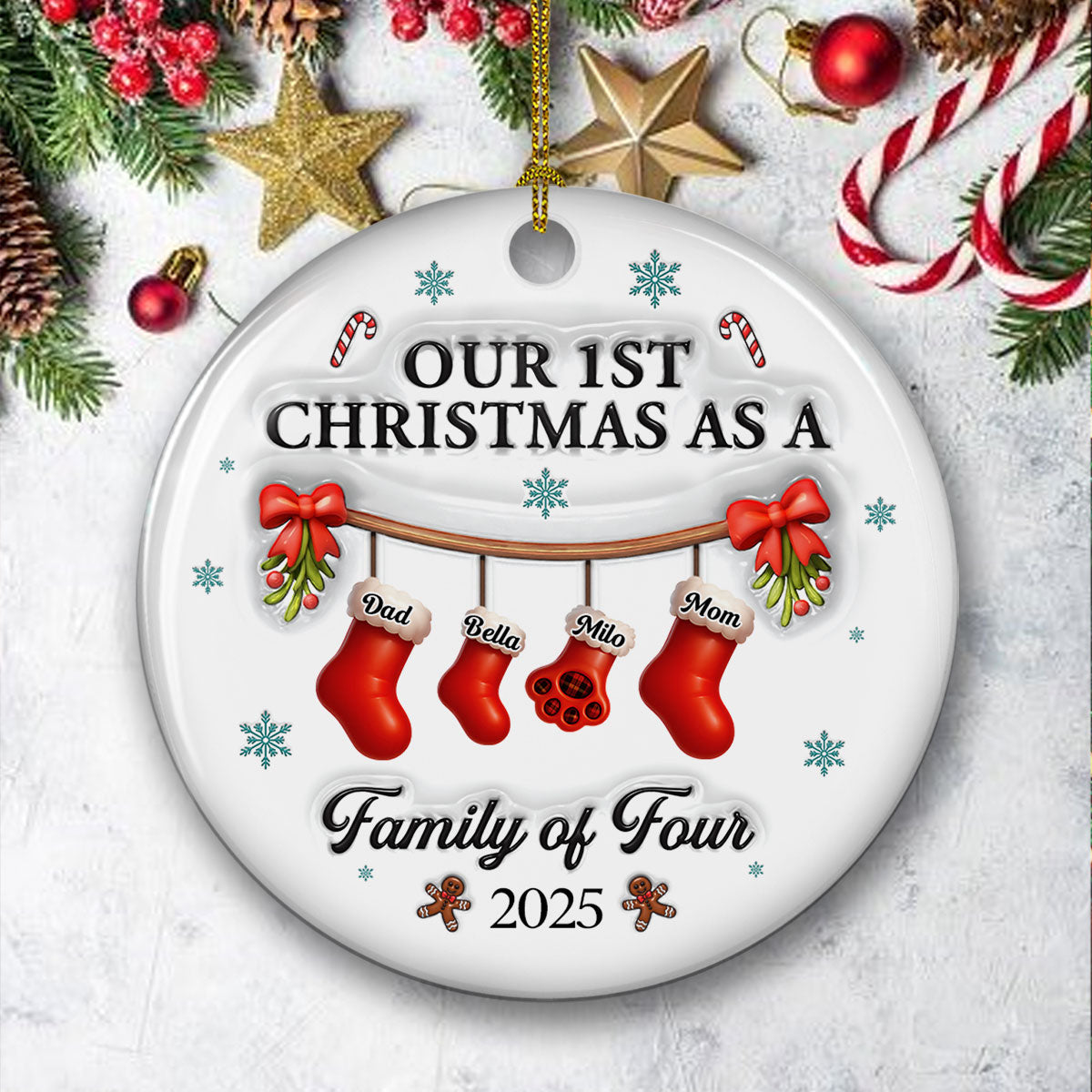 Christmas With Mom Dad And Baby - Personalized Custom 3D Effect Ceramic Ornament