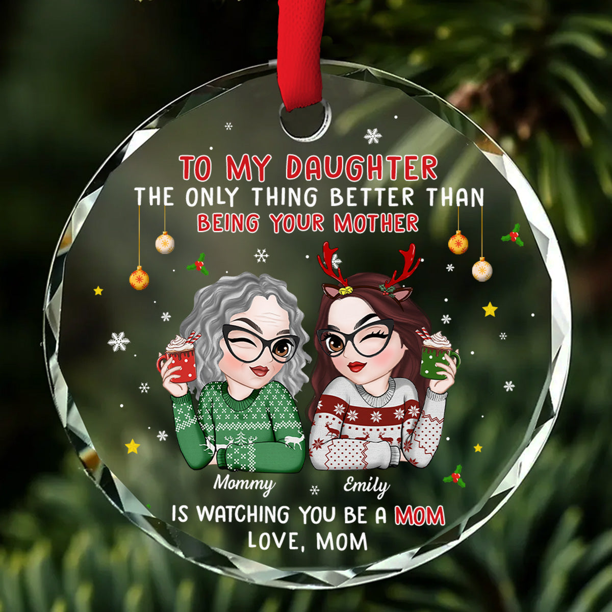 Watching You Be A Mother - Personalized Custom Glass Ornament