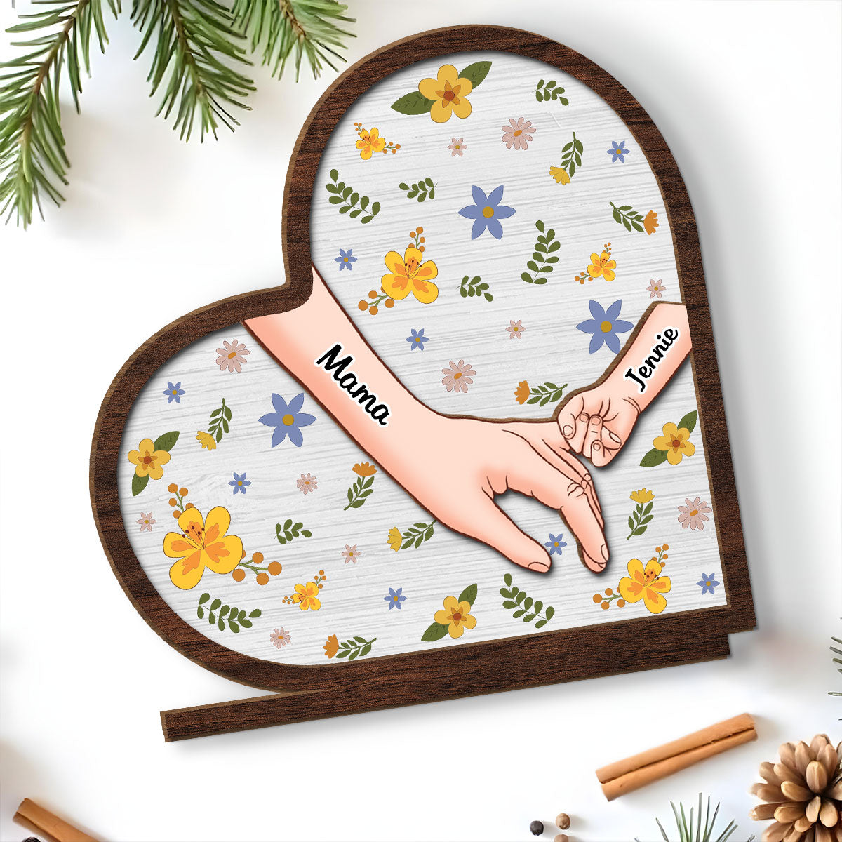Hold Our Hands - Personalized Custom 2-Layer Wood Plaque With Flat Base