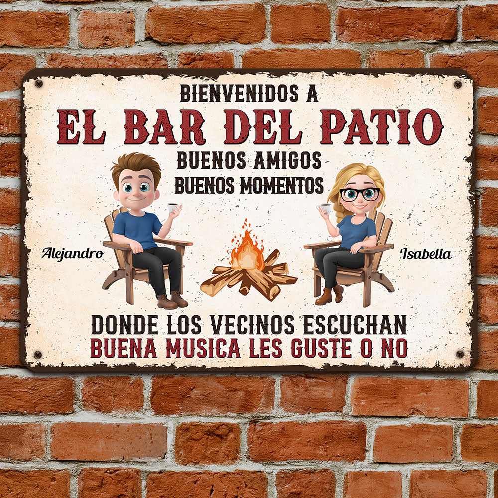 Parrillada en el patio y buena música â€?Letrero metálico personalizado