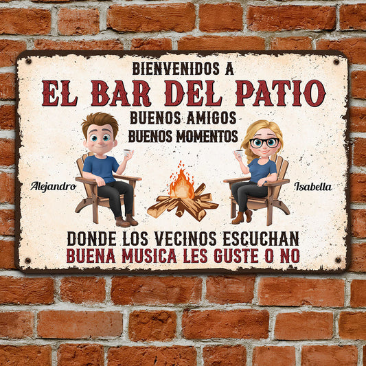 Parrillada en el patio y buena música â€?Letrero metálico personalizado