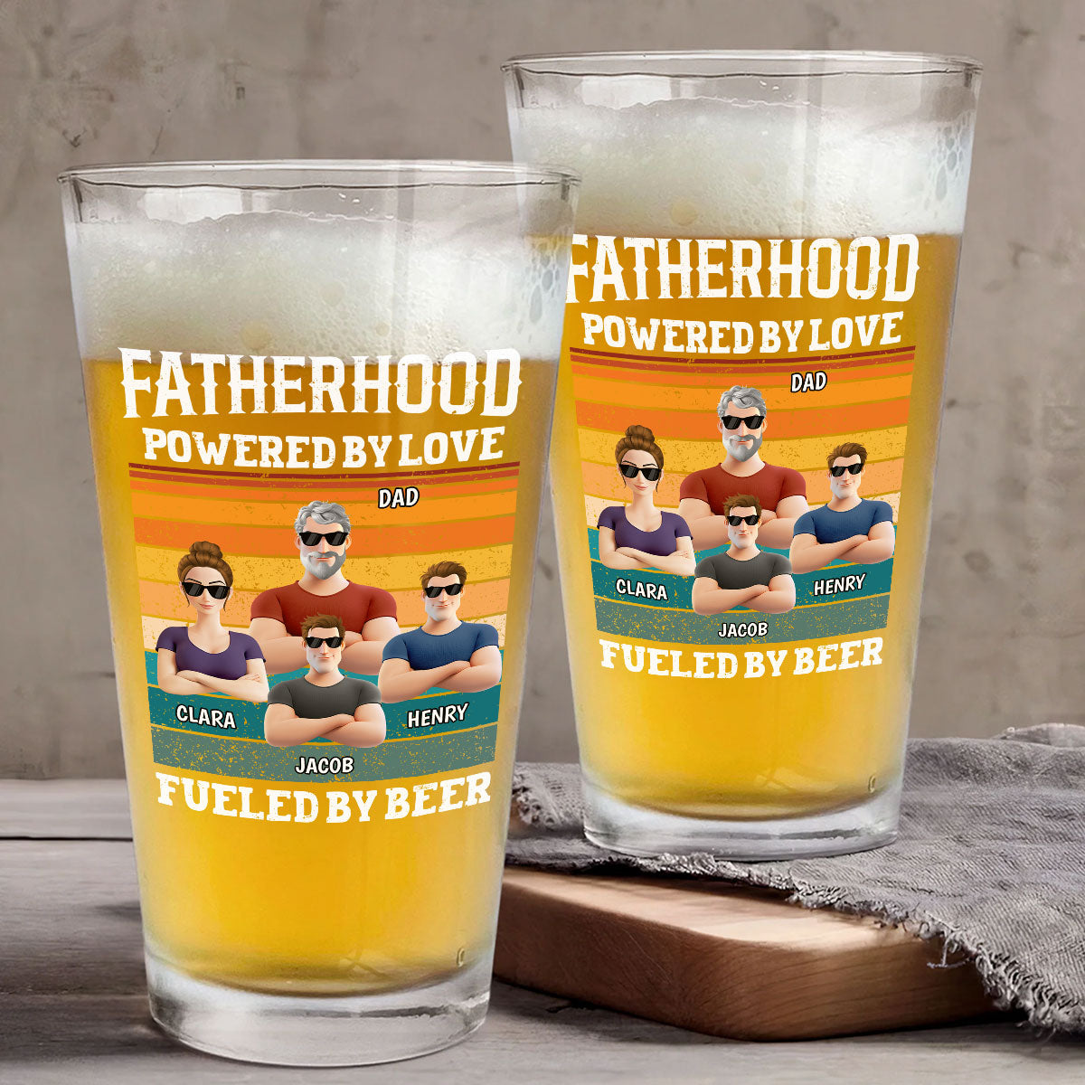Fatherhood Powered By Love - Personalized Custom Beer Glass