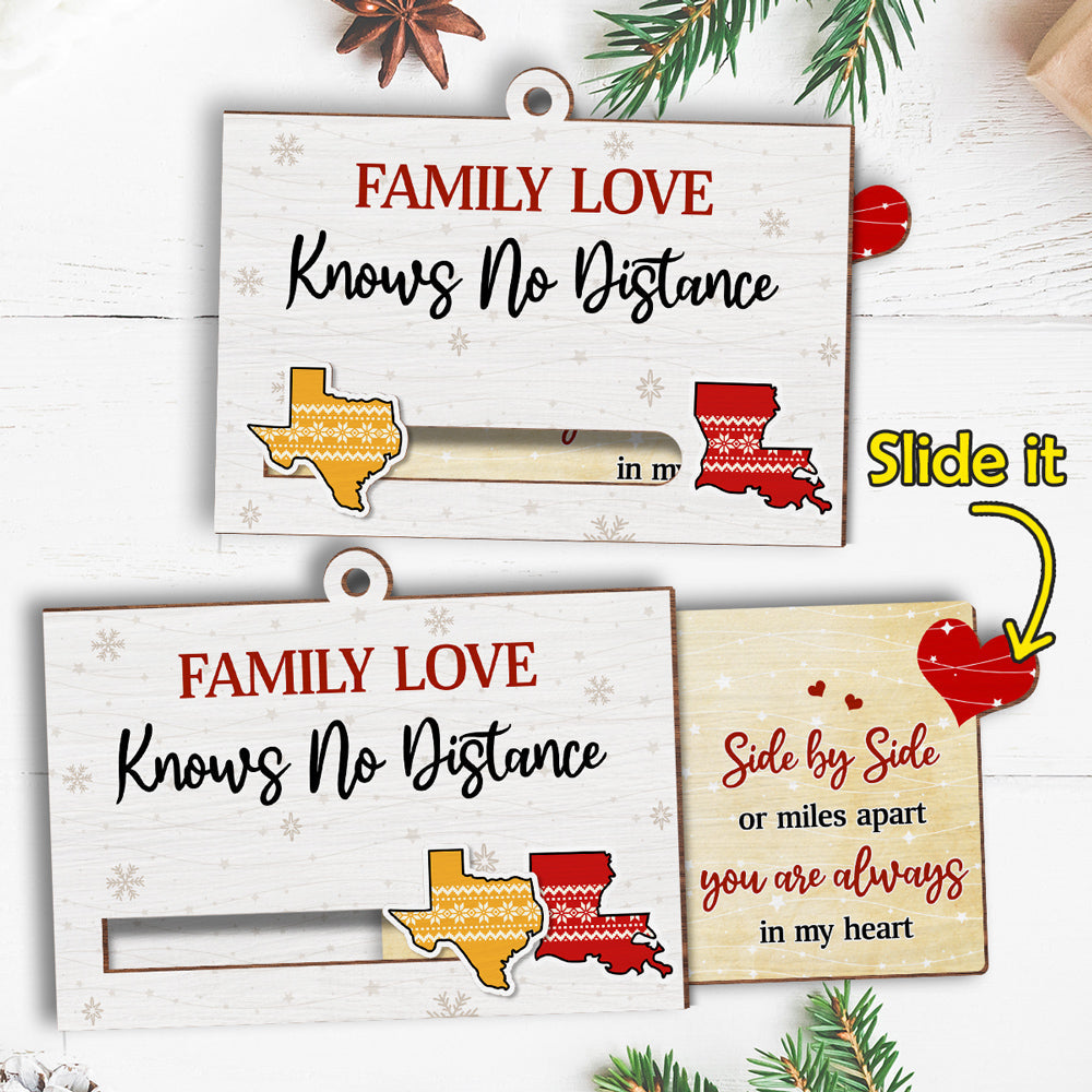 Family Love Knows No Distance - Personalized Custom Slide Ornament