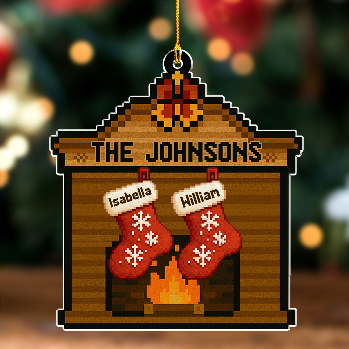 Pixel Family Christmas - Personalized Custom Acrylic Ornament