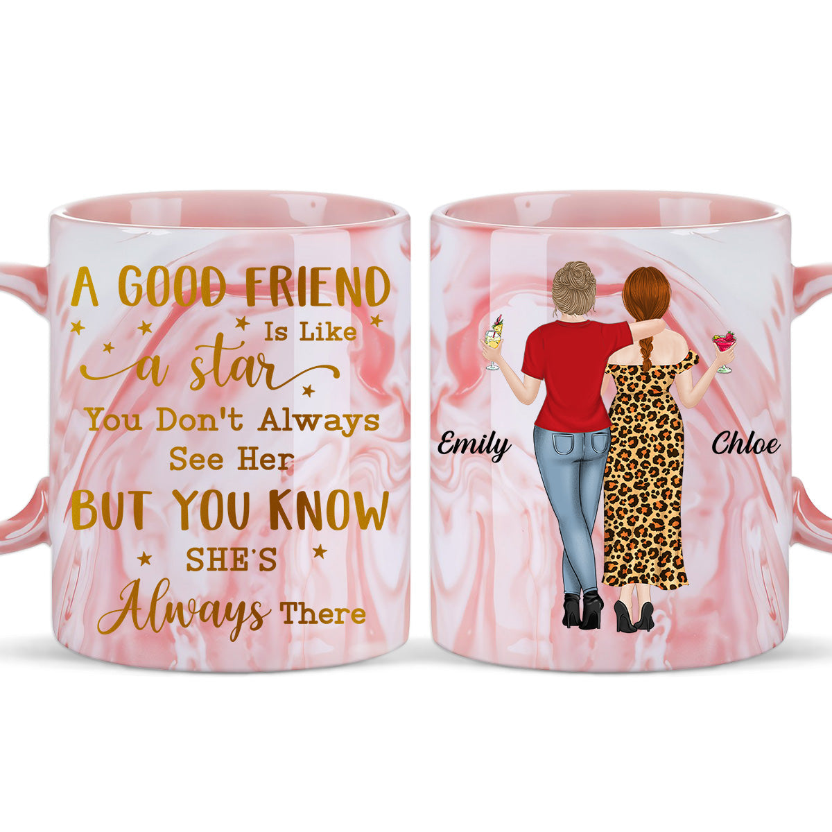 Friends We Never Walk Alone - Personalized Custom Pink Marble Mug