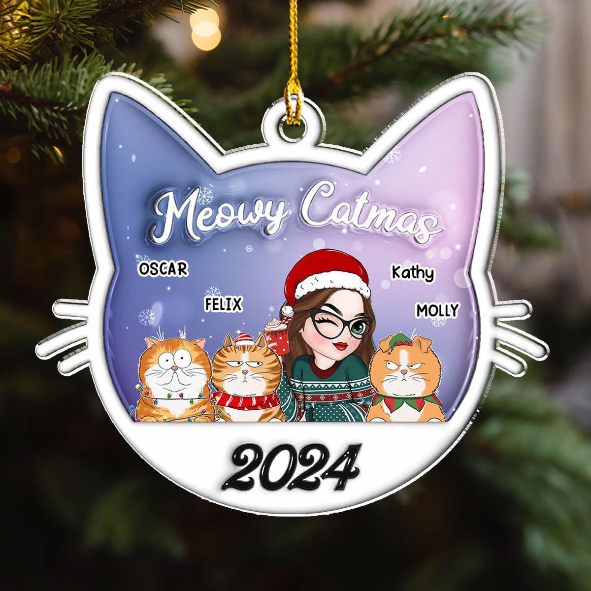 Meowy Catmas Cat Mom - Personalized Custom 3D Inflated Effect Acrylic Ornament