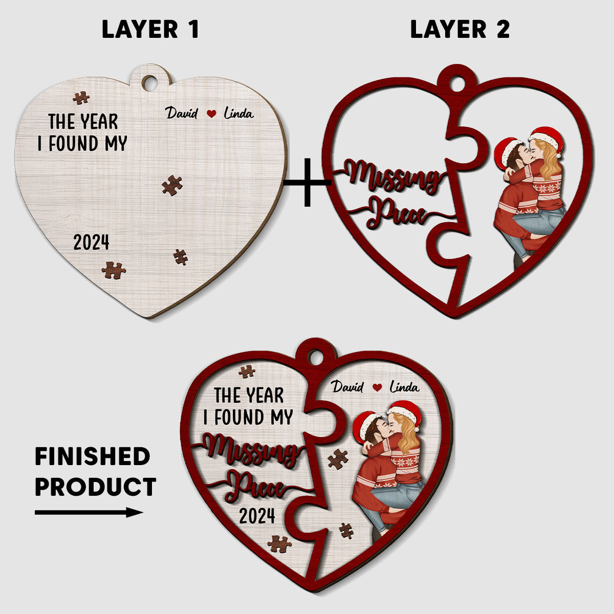 The Year I Found My Missing Piece Heart Puzzle - Personalized Custom 2-Layered Wood Ornament