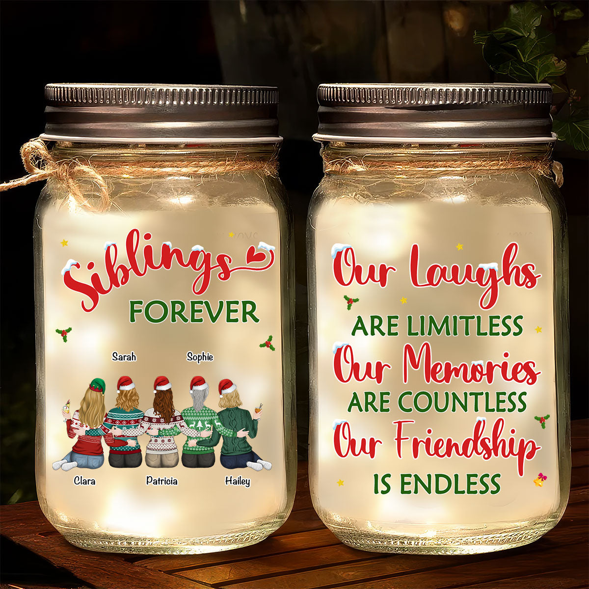 Our Friendship Christmas - Personalized Custom Mason Jar Light