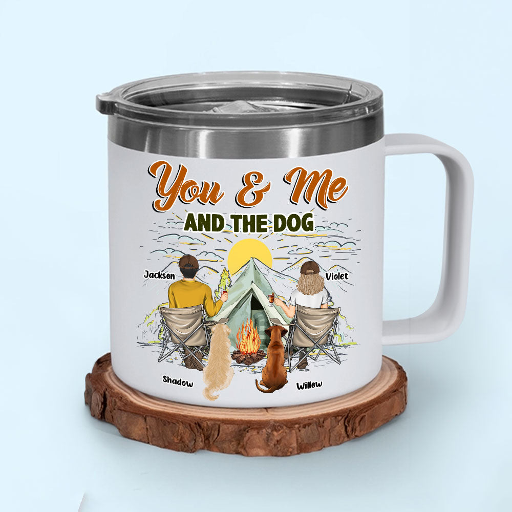 You And Me And Our Lovely Dogs - Personalized Custom 14oz Stainless Steel Tumbler With Handle