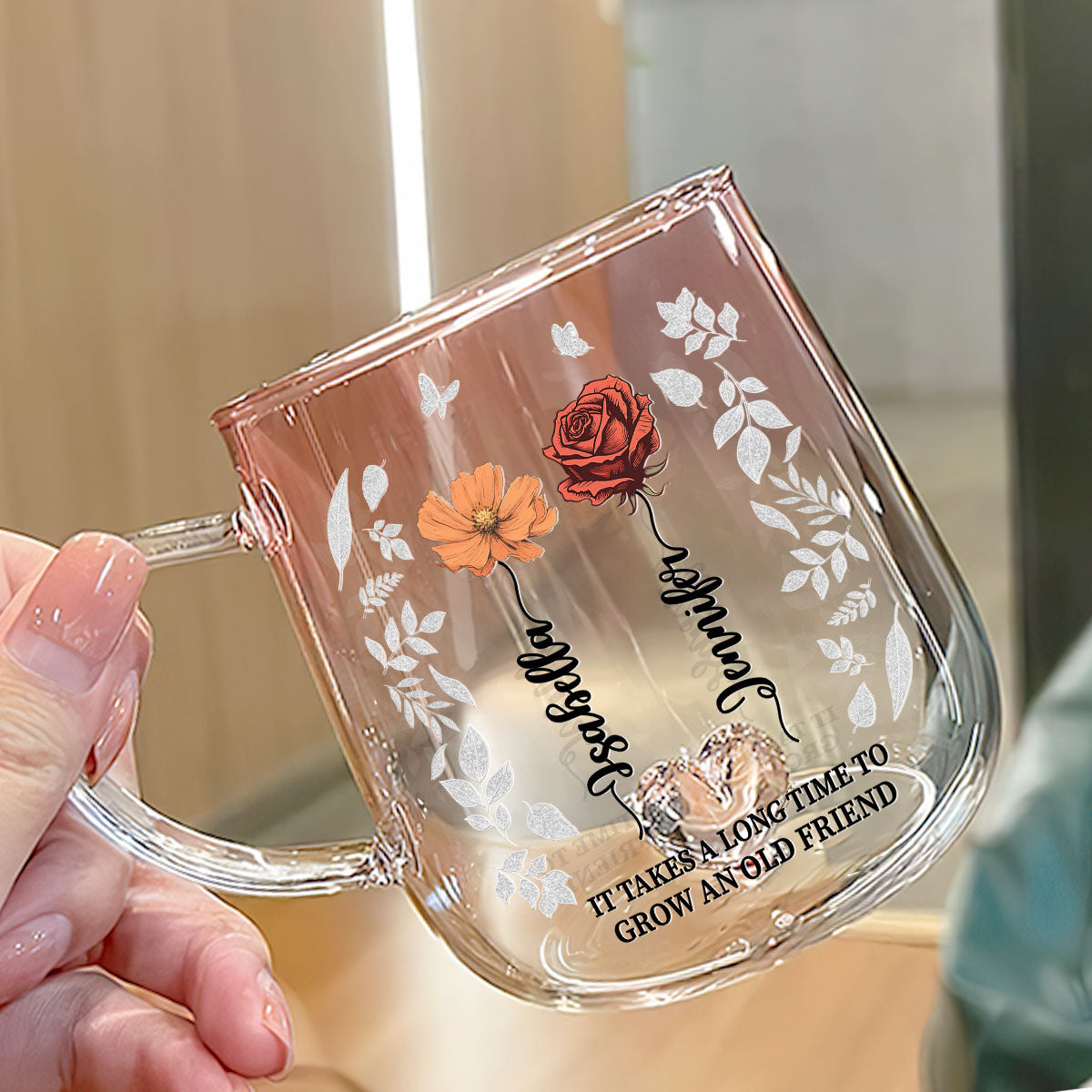 Forever Friendship - Personalized Custom Pink Gradient Glass Mug