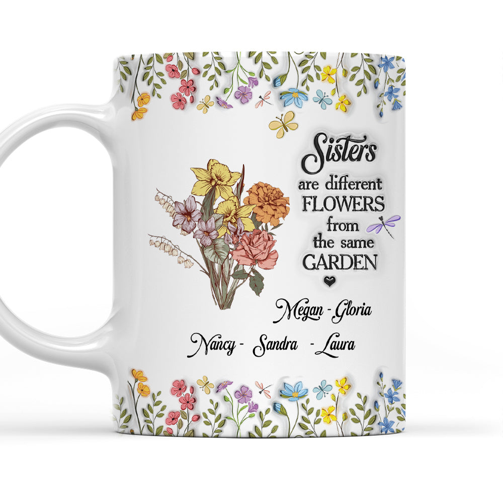 Floral Sisters Forever - Personalized Custom 3D Inflated Effect Coffee Mug