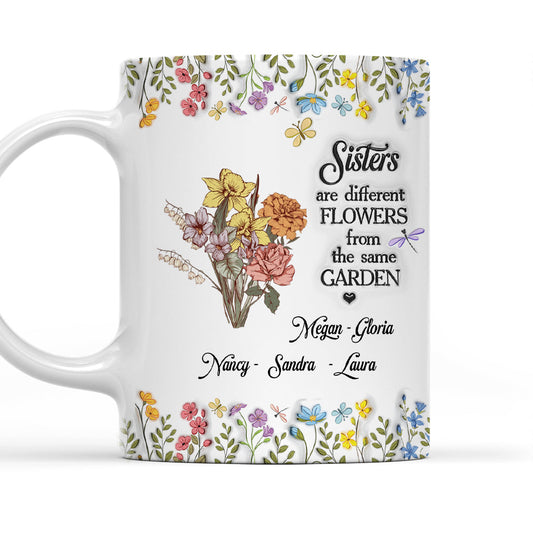 Floral Sisters Forever - Personalized Custom 3D Inflated Effect Coffee Mug