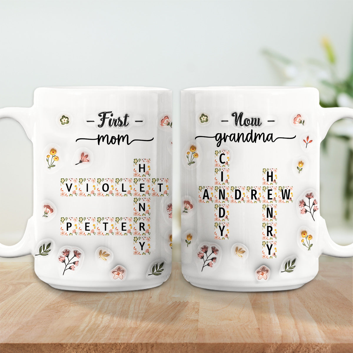 First Mom Now Nana Flower - Personalized Custom 3D Inflated Effect Coffee Mug